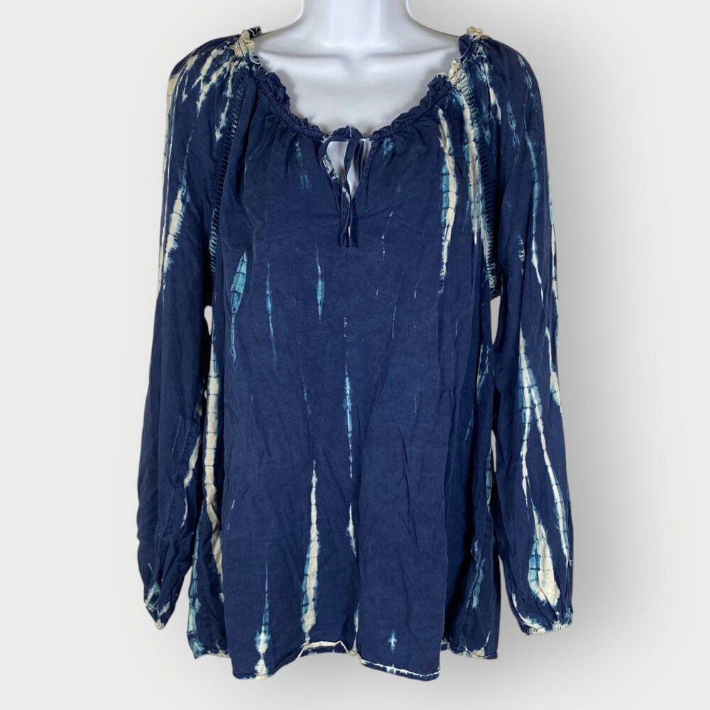 Knox Rose Peasant Top | XL | Blue Tie Dye Long Sleeve | Boho Hippie Coastal